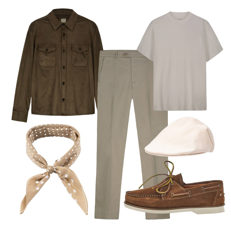 Outfit uomo - Verso sera!. Stile Urban per Serata speciale. Abbinamento con cappelli e berretti, t-shirt, giacche, sciarpe e foulard, pantaloni chino, scarpe stringate.