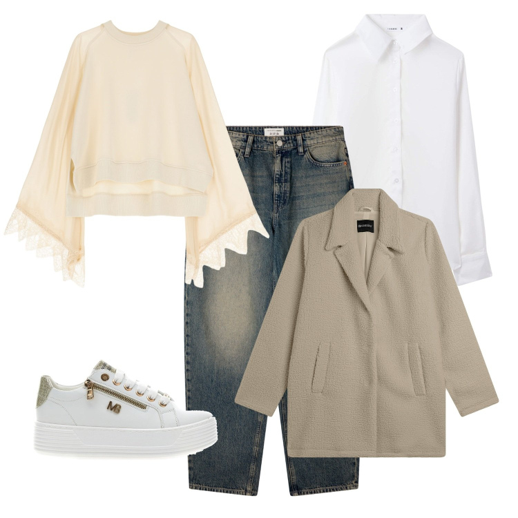 Outfit donna - Total look #2244017. Stile Casual per Tutti i giorni. Abbinamento con camicie, jeans, felpe, cappotti, sneakers.