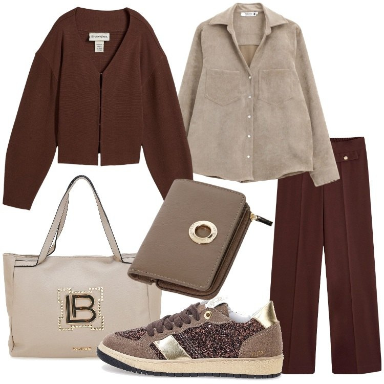 Outfit donna - Torno in ufficio - @danipoetessa73. Stile Basic per Ufficio. Abbinamento con cardigans, pantaloni, camicie, portafogli, borse a spalla, sneakers.