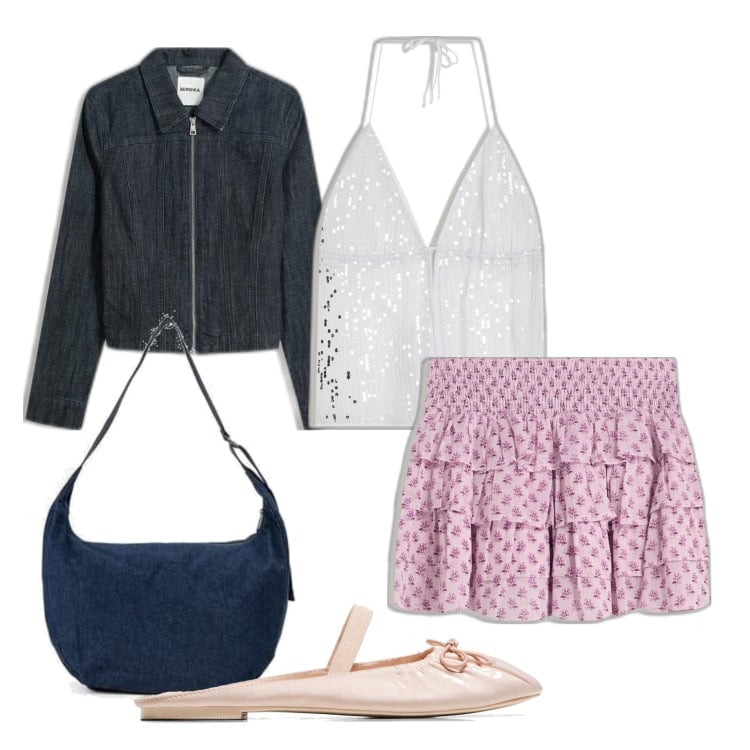 Outfit mujer - Romántica #2924. Estilo Romántica para Todos los días. Combinación con bailarinas, faldas, blazers, bandoleras, top.