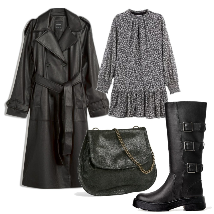 Outfit mujer - Rock #770. Estilo Rock para Todos los días. Combinación con vestidos largos, botas, bolsos de mano, trench.
