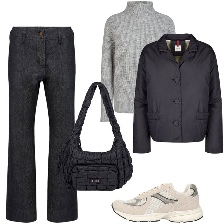 Outfit donna - Total look #2244081. Stile Casual per Ufficio. Abbinamento con sneakers, borse a spalla, blazer, pantaloni, maglieria.
