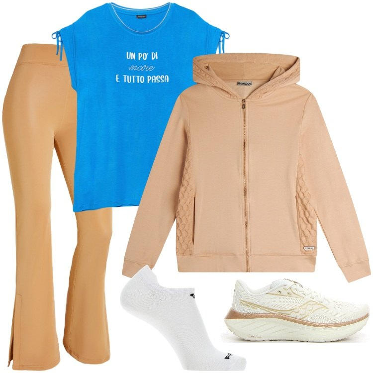 Outfit donna - Total look #2244093. Stile Boho per Sport. Abbinamento con pantaloni, felpe con cappuccio, calzini, t-shirt, scarpe sportive.