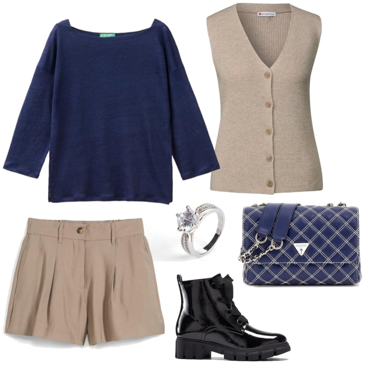 Outfit femme - Maeva. Style Bon Ton pour Tous les jours. Assortir avec short, bagues, bottes, sacs en bandoulière, pulls, chemisiers.