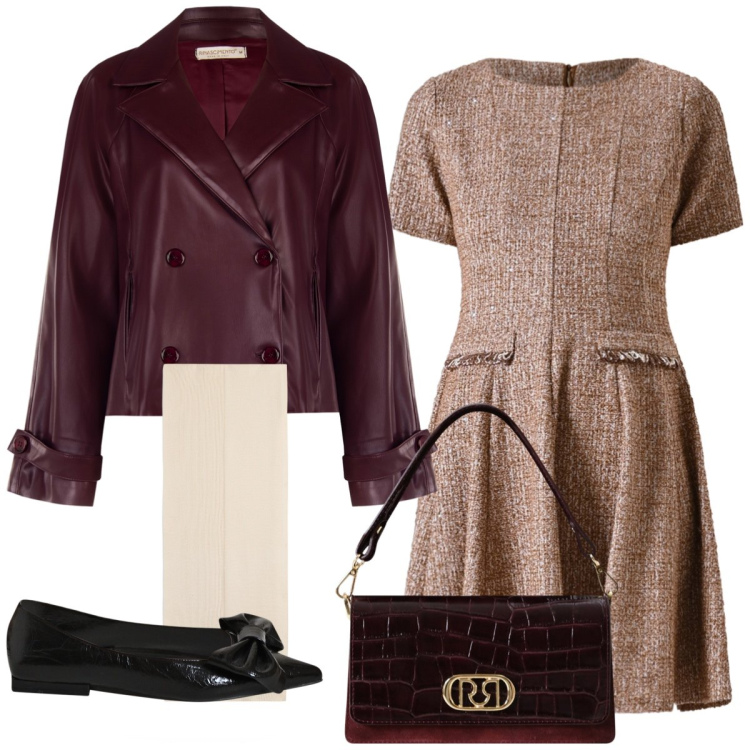 Outfit donna - Autunno bon ton. Stile Bon Ton per Tutti i giorni. Abbinamento con giacche, ballerine, borse a mano, vestiti, sciarpe.