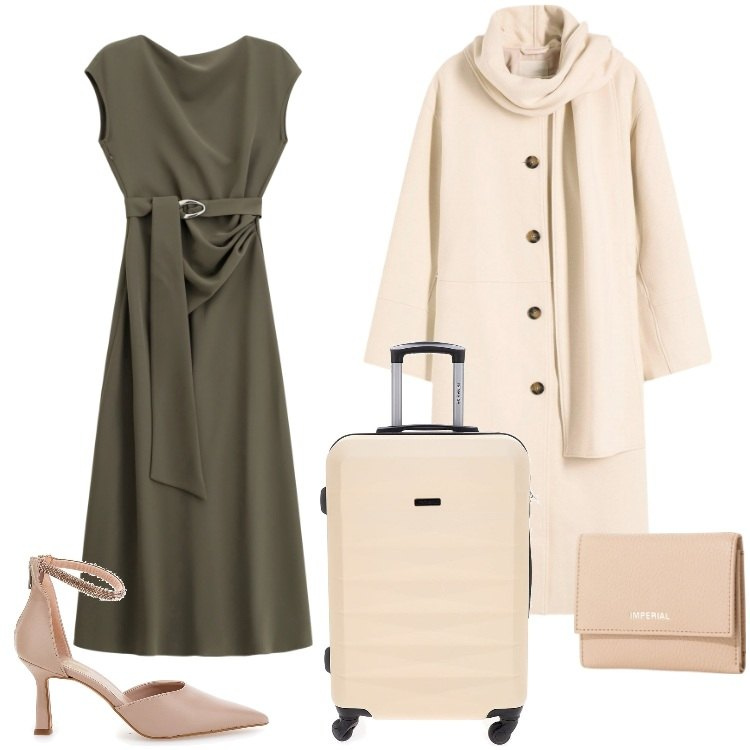 Outfit donna - Total look #2244117. Stile Casual chic per Ufficio. Abbinamento con cappotti, vestiti lunghi, portafogli, valigie, décolleté.