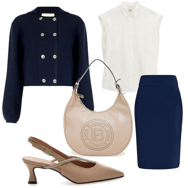 Outfit donna - Torno in ufficio. Stile Chic per Ufficio. Abbinamento con blazer, gonne, camicie, décolleté, borse a spalla.