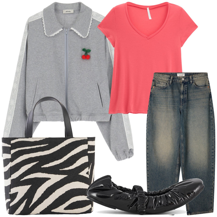 Outfit donna - In felpa. Stile Casual chic per Tutti i giorni. Abbinamento con borse a mano, jeans, t-shirt, bomber, ballerine.
