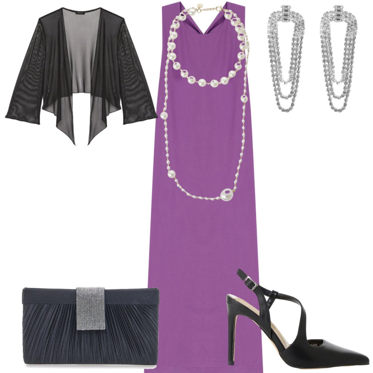 Outfit donna - Total look #2244178. Stile Bon Ton per Serata fuori. Abbinamento con orecchini, décolleté, vestiti lunghi, collane, pochette, bolero.