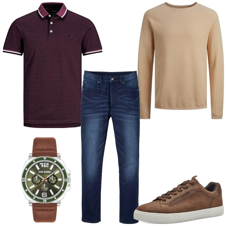 Outfit homme - Pull et polo. Style Urban pour Tous les jours. Assortir avec jean skinny, montres analogiques, sneakers, pulls, polos.