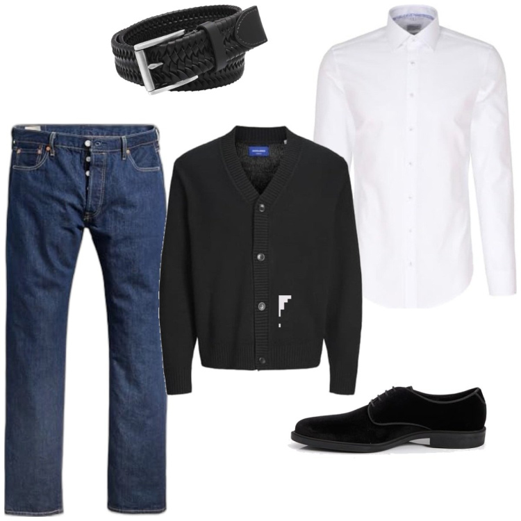 Outfit homme - Jean et chemise. Style Business/Elégant pour Tous les jours. Assortir avec chaussures à lacets, ceintures, jeans, chemisiers, gilets.