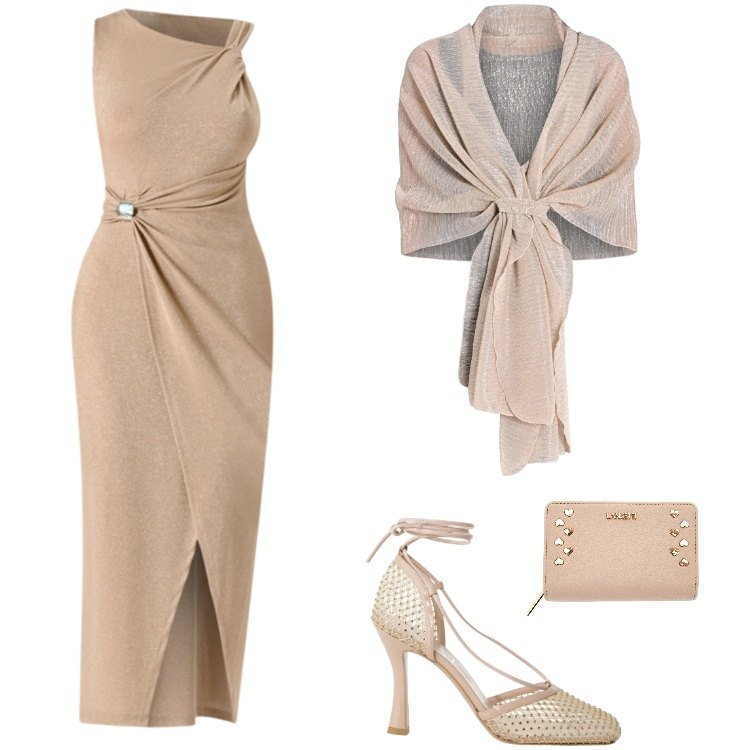 Outfit donna - Total look #2244188. Stile Chic per Cerimonia. Abbinamento con vestiti asimmetrici, stole, décolleté, portafogli.