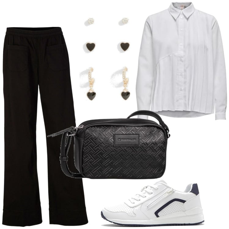 Outfit femme - La chemise urban. Style Urban pour Bureau. Assortir avec pantalon , sneakers, chemisiers, boucles d'oreilles, sacs en bandoulière.
