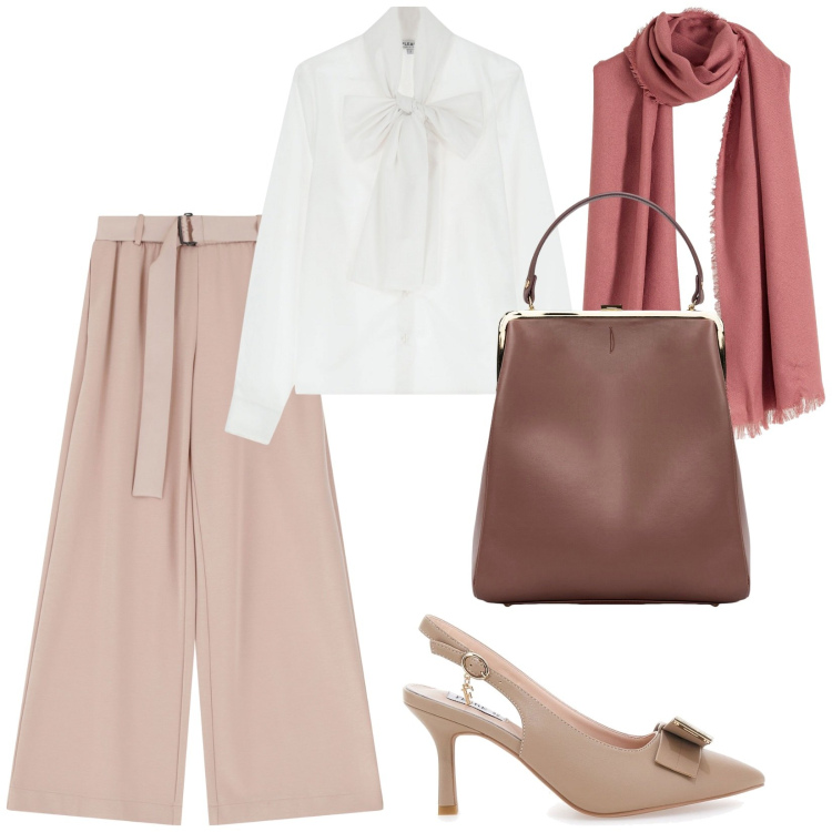 Outfit donna - Total look #2244206. Stile Bon Ton per Ufficio. Abbinamento con sciarpe, camicie, pantaloni, borse a spalla, décolleté.