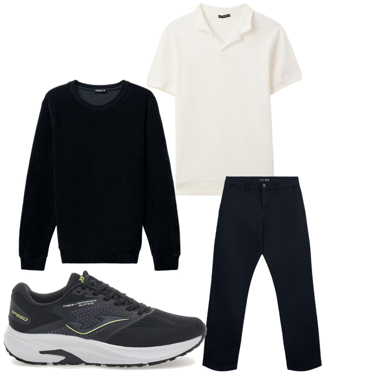 Outfit uomo - Mr.Ok. Stile Casual per Tutti i giorni. Abbinamento con polo, pantaloni chino, maglieria, sneakers.