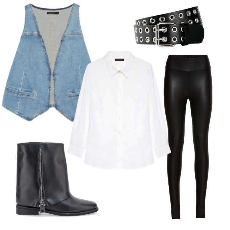 Outfit donna - Rock & white. Stile Rock per Tutti i giorni. Abbinamento con treggings, cinture, stivaletti, camicie, gilet.