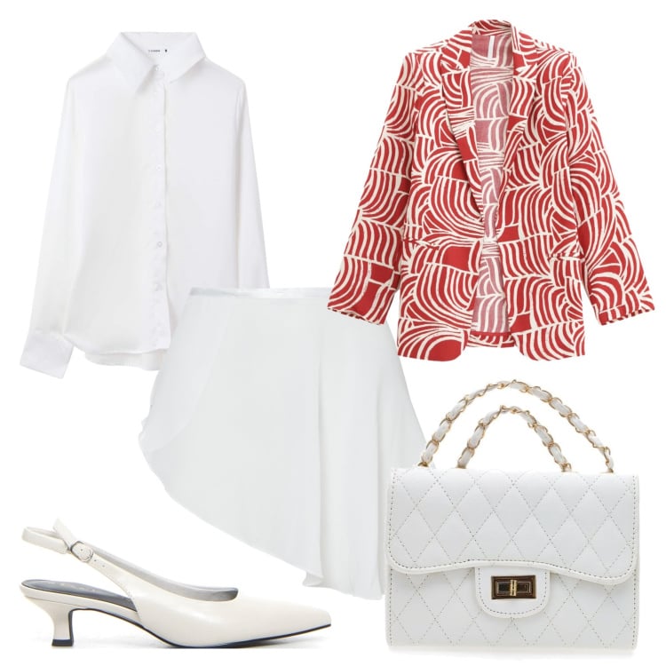 Outfit donna - Total look #2244236. Stile Casual chic per Ufficio. Abbinamento con camicie, blazer, minigonne, borse a tracolla, décolleté.