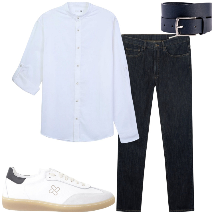 Outfit uomo - Jeans e camicia bianca. Stile Urban per Tutti i giorni. Abbinamento con camicie, sneakers, cinture, jeans.