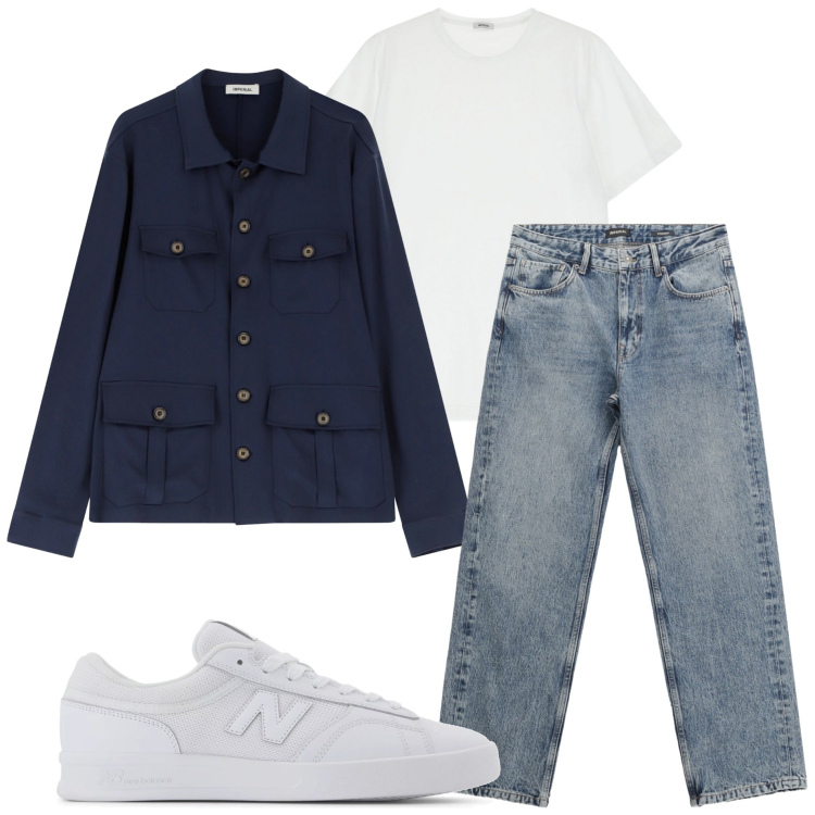 Outfit uomo - Overshirt per la sera. Stile Casual per Serata speciale. Abbinamento con sneakers, camicie, t-shirt, jeans dritti.