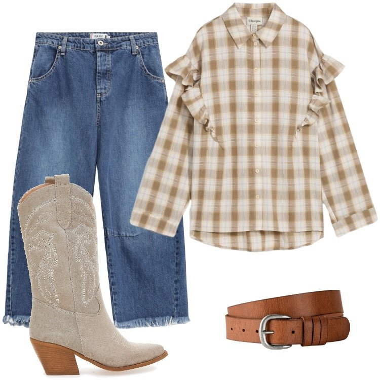 Outfit donna - Total look #2244253. Stile Etnico per Scuola/Università. Abbinamento con cinture, camicie, jeans, stivaletti texani.