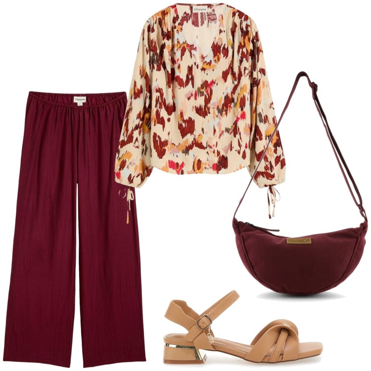 Outfit donna - Total look #2244276. Stile Casual chic per Tutti i giorni. Abbinamento con pantaloni, bluse, sandali col tacco, borse a tracolla.