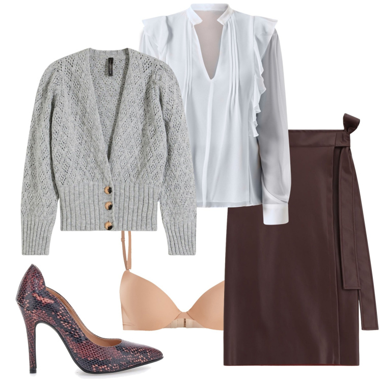 Outfit donna - Total look #2244281. Stile Sexy per Serata fuori. Abbinamento con cardigans, bluse, reggiseni push-up, gonne longuette, décolleté.