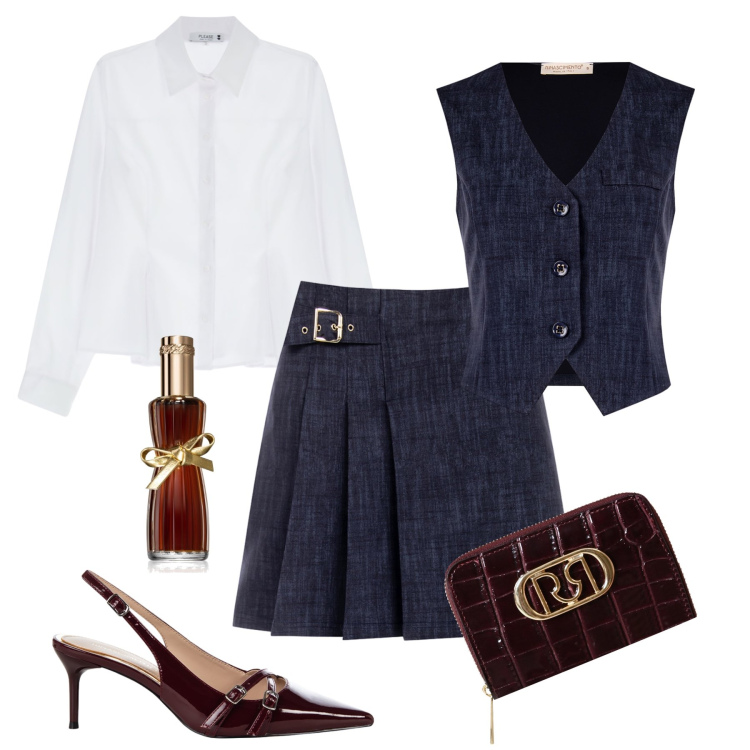 Outfit donna - Camicia bianca preppy chic - @laurafo. Stile Preppy per Serata fuori. Abbinamento con profumi, minigonne, décolleté, portafogli, gilet, camicie.