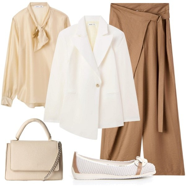 Outfit donna - morbido bianco. Stile Romantica per Cerimonia. Abbinamento con bluse, blazer, borse a tracolla, pantaloni, ballerine.
