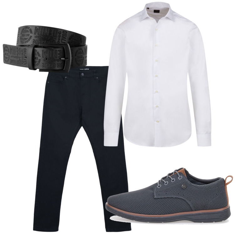 Outfit uomo - Total look #2244337. Stile Casual Abbinamento con cinture, pantaloni skinny, camicie, scarpe stringate.