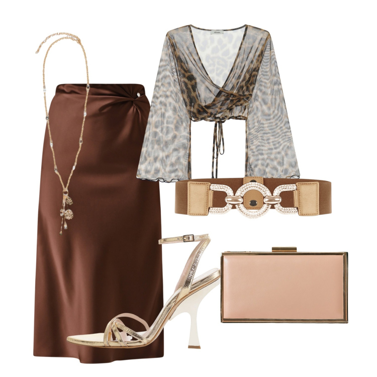 Outfit donna - Total look #2244419. Stile Chic per Serata fuori. Abbinamento con gonne longuette, pochette, cinture, sandali col tacco, top, ciondoli.