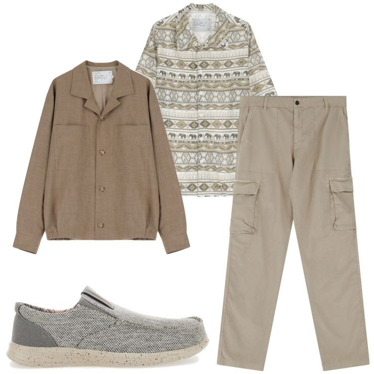 Outfit uomo - Total look #2244439. Stile Casual per Tutti i giorni. Abbinamento con pantaloni cargo, cappotti, camicie a manica corta, scarpe stringate.