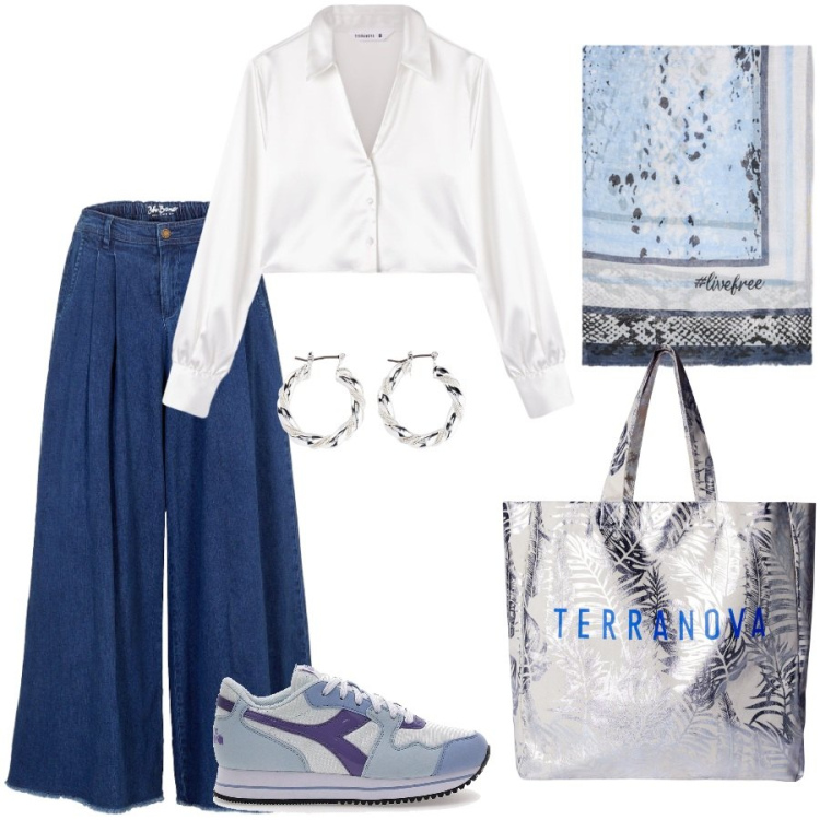 Outfit donna - Shopping time for me. Stile Casual chic per Tutti i giorni. Abbinamento con gonne, orecchini, borse tote, camicie, sneakers, foulard.