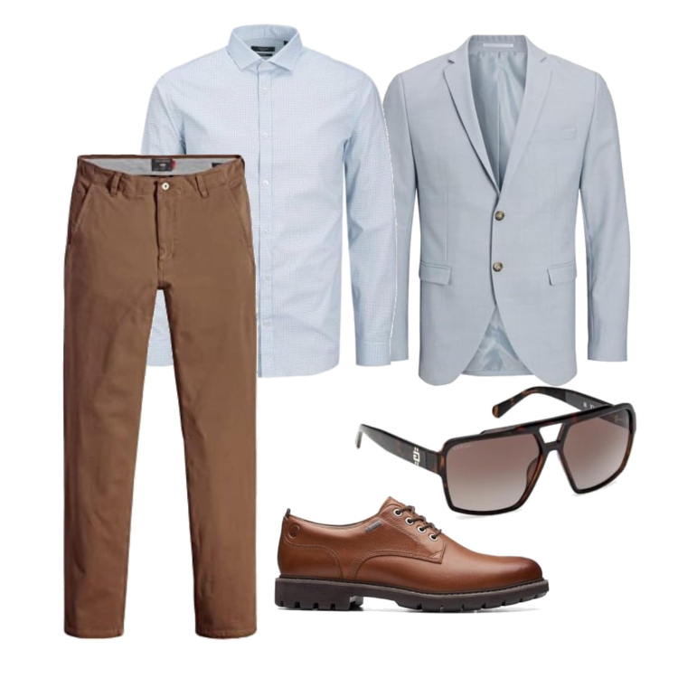 Outfit homme - Septembre. Style Business/Elégant pour Bureau. Assortir avec pantalon skinny, lunettes de soleil, vestes, chemisiers, chaussures à lacets.