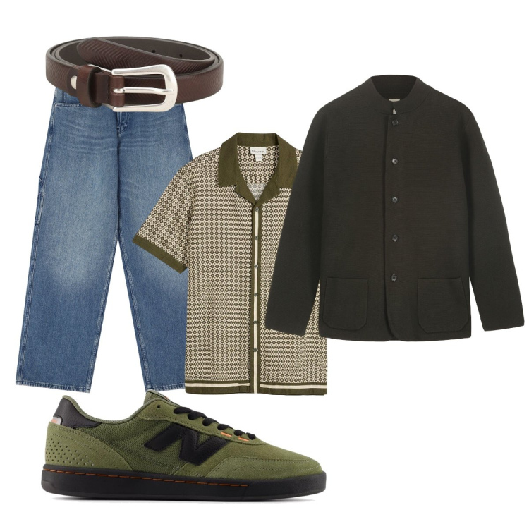 Outfit uomo - Tonalità verdi. Stile Trendy per Serata speciale. Abbinamento con camicie a manica corta, sneakers, cinture, jeans, giacche.