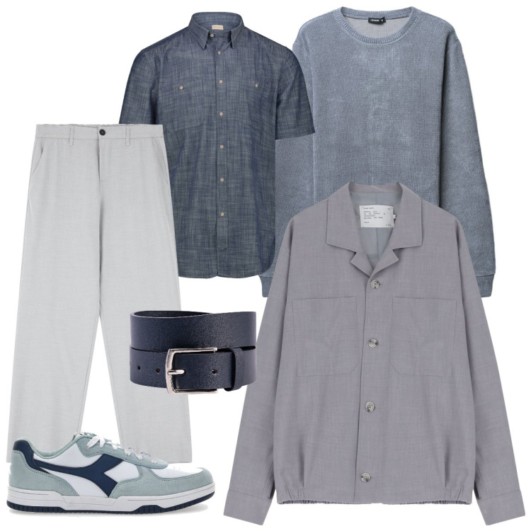 Outfit uomo - Tonalità grige per la serata. Stile Trendy per Serata speciale. Abbinamento con maglieria, cappotti, pantaloni, sneakers, cinture, camicie a manica corta.