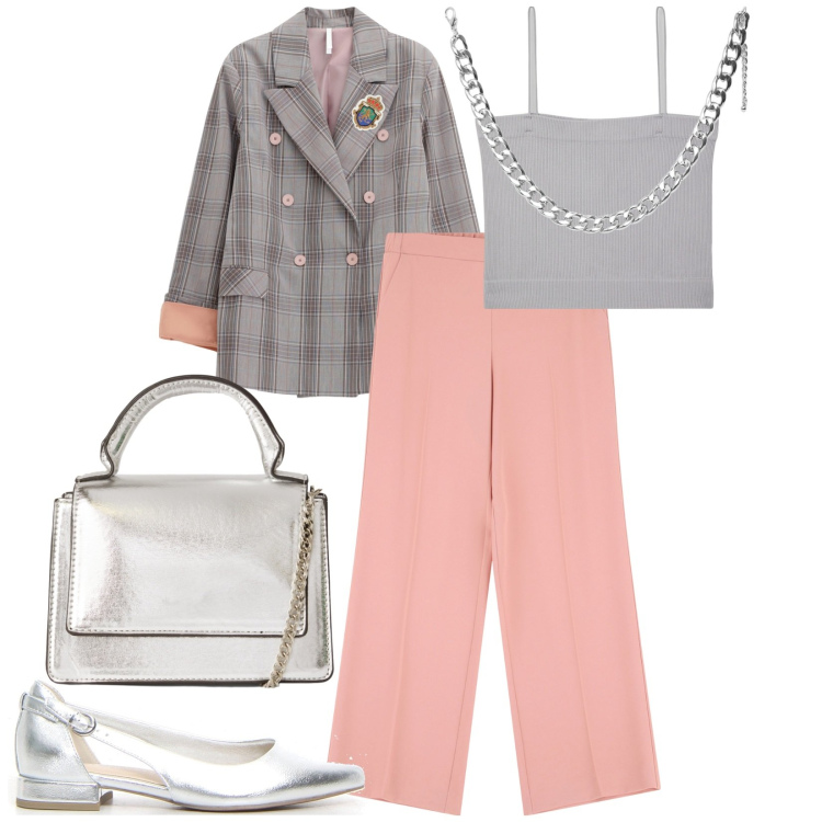Outfit donna - Total look #2244529. Stile Casual chic per Tutti i giorni. Abbinamento con canottiere, collane, borse a tracolla, blazer, pantaloni, ballerine.
