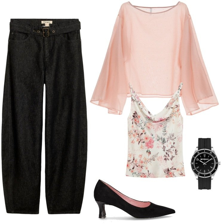 Outfit donna - Total look #2244549. Stile Sporty chic per Ufficio. Abbinamento con jeans, bluse, canottiere, orologi, décolleté.