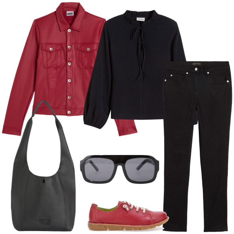 Outfit donna - Dinamica. Stile Casual per Tutti i giorni. Abbinamento con jeans slim fit, bluse, occhiali da sole, borse a spalla, giacche, scarpe stringate.