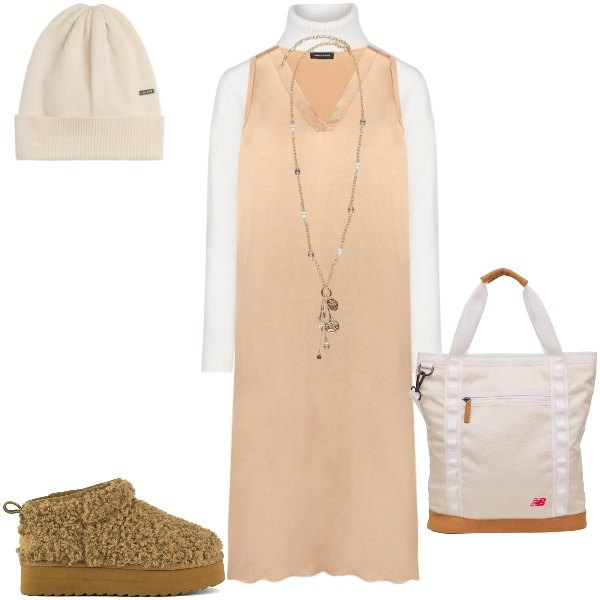 Outfit donna - Vero relax. Stile Basic per Tutti i giorni. Abbinamento con shopping bag, cappelli, vestiti lunghi, maglieria, stivaletti, ciondoli.