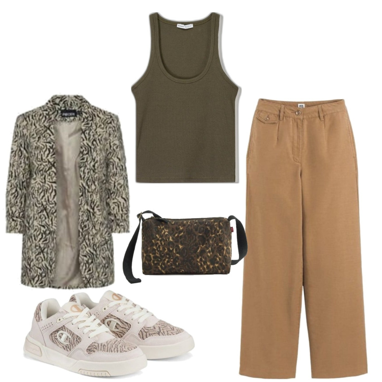 Outfit mujer - Urban style. Estilo Urban para Todos los días. Combinación con blazers, pantalones, sneakers, camisetas sin mangas, bandoleras.