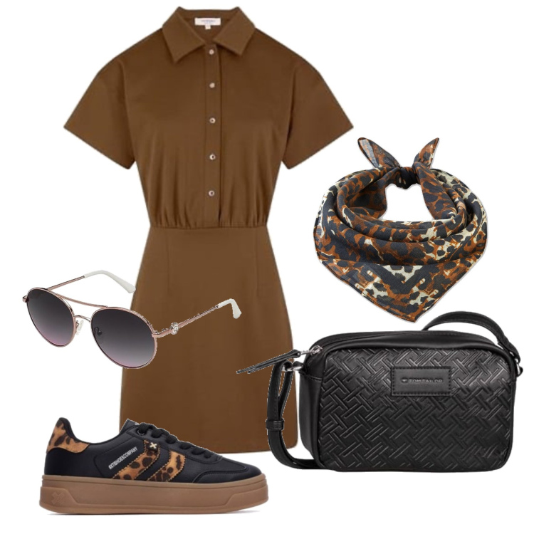 Outfit femme - Septembre. Style Casual chic pour Tous les jours. Assortir avec foulards, robes, lunettes de soleil, sacs en bandoulière, sneakers.