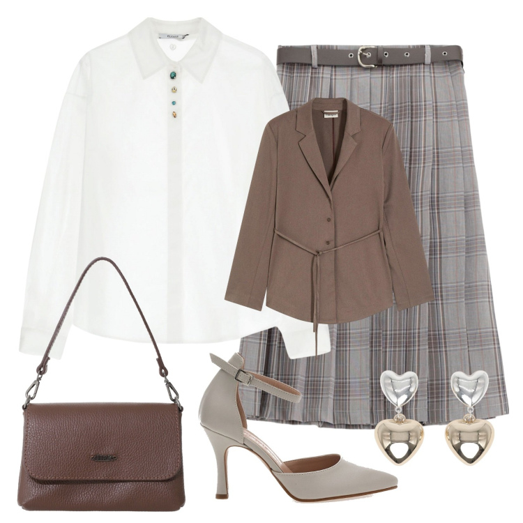 Outfit donna - Dal tempo libero all\' ufficio. Stile Chic per Ufficio. Abbinamento con blazer, orecchini, camicie, gonne, borse a tracolla, décolleté.