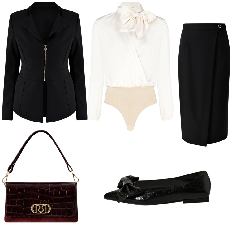 Outfit donna - Il body in ufficio. Stile Bon Ton per Ufficio. Abbinamento con body, blazer, ballerine, gonne, borse a mano.