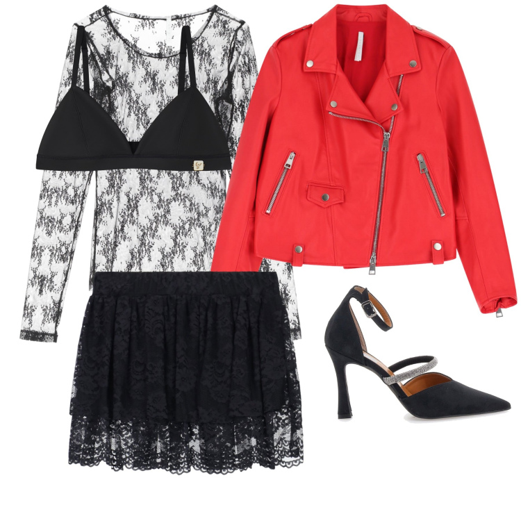 Outfit donna - Corallo e trasparenze. Stile Glamour per Serata fuori. Abbinamento con maglieria, giacche, reggiseni, minigonne, décolleté.