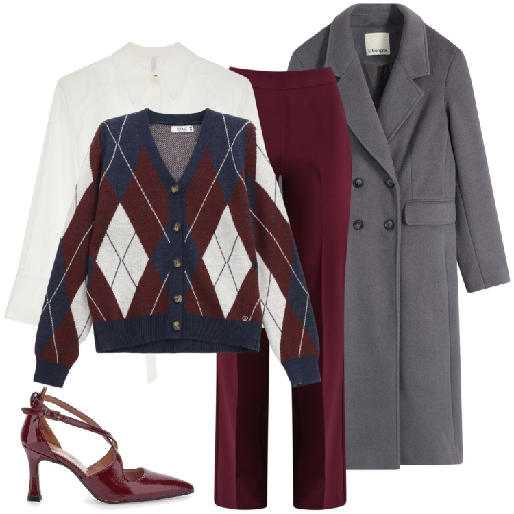 Outfit donna - Un classico rosso italiano. Stile Preppy per Serata fuori. Abbinamento con cappotti, pantaloni a palazzo, cardigans, camicie, décolleté.