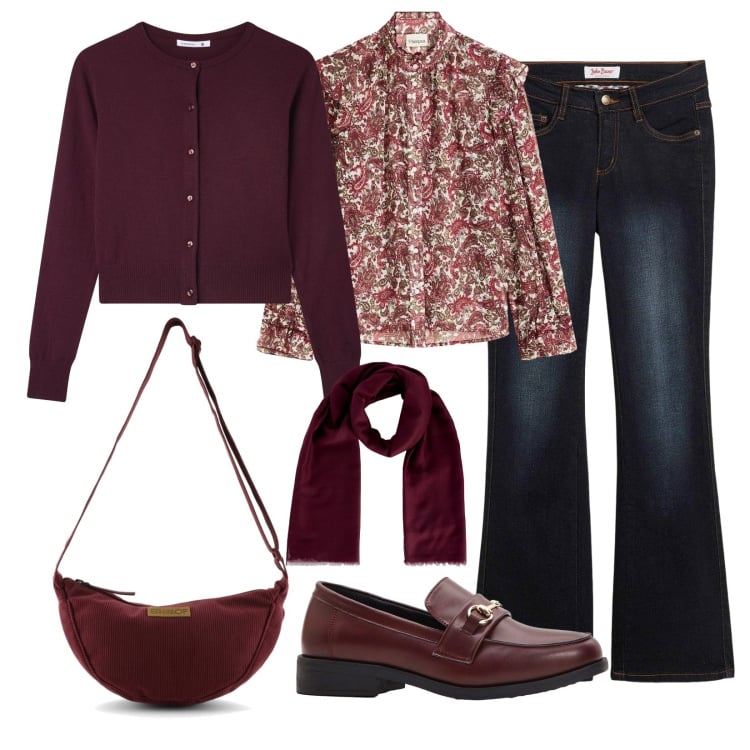 Outfit donna - Il colore che scalda autunno!. Stile Casual per Scuola/Università. Abbinamento con camicie, mocassini, jeans bootcut, cardigans, foulard, borse a tracolla.