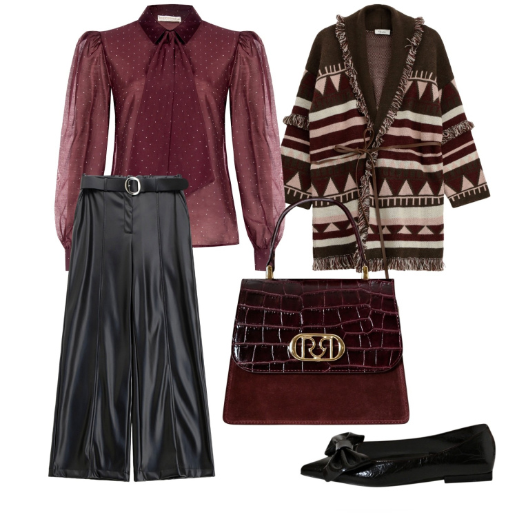 Outfit donna - Uscita con amici. per Serata fuori. Abbinamento con camicie, ballerine, borse a mano, pantaloni, cappotti.