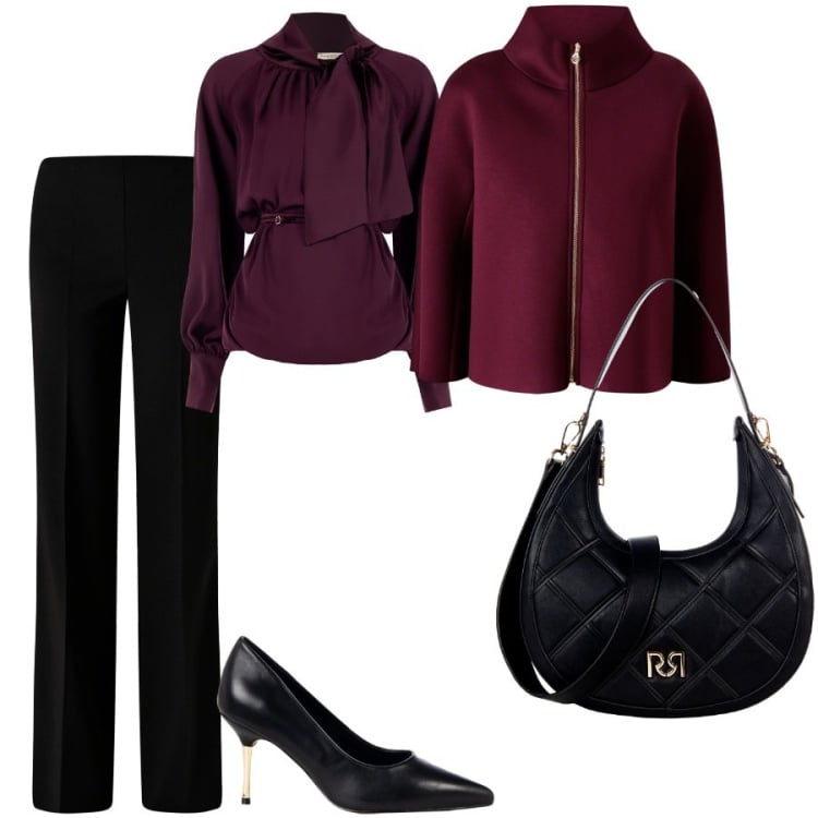 Outfit donna - Outfit Rinascimento per una laurea. Stile Chic per Cerimonia. Abbinamento con pantaloni a palazzo, bluse, cappe, borse a tracolla, décolleté.