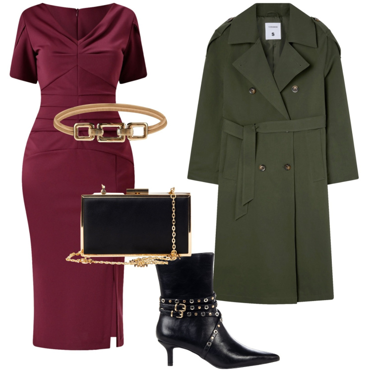 Outfit donna - Pintarest. per Serata fuori. Abbinamento con trench, vestiti midi/longuette, stivaletti, pochette, cinture.