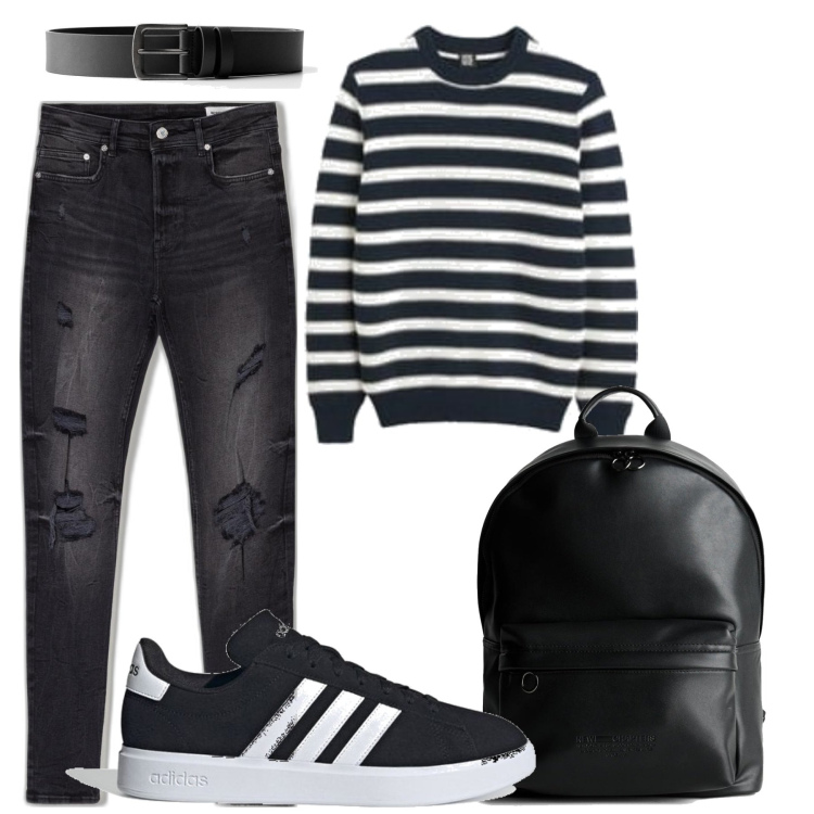 Outfit hombre - Urban #4291. Estilo Urban para Todos los días. Combinación con prendas de punto, sneakers, vaqueros rotos, cinturones, bolsos deportivos.